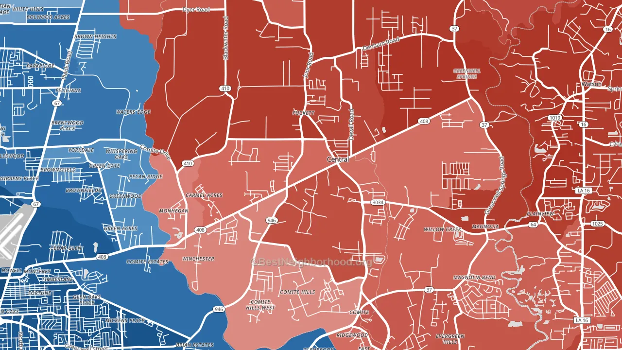 Central, LA block-group political-lean map