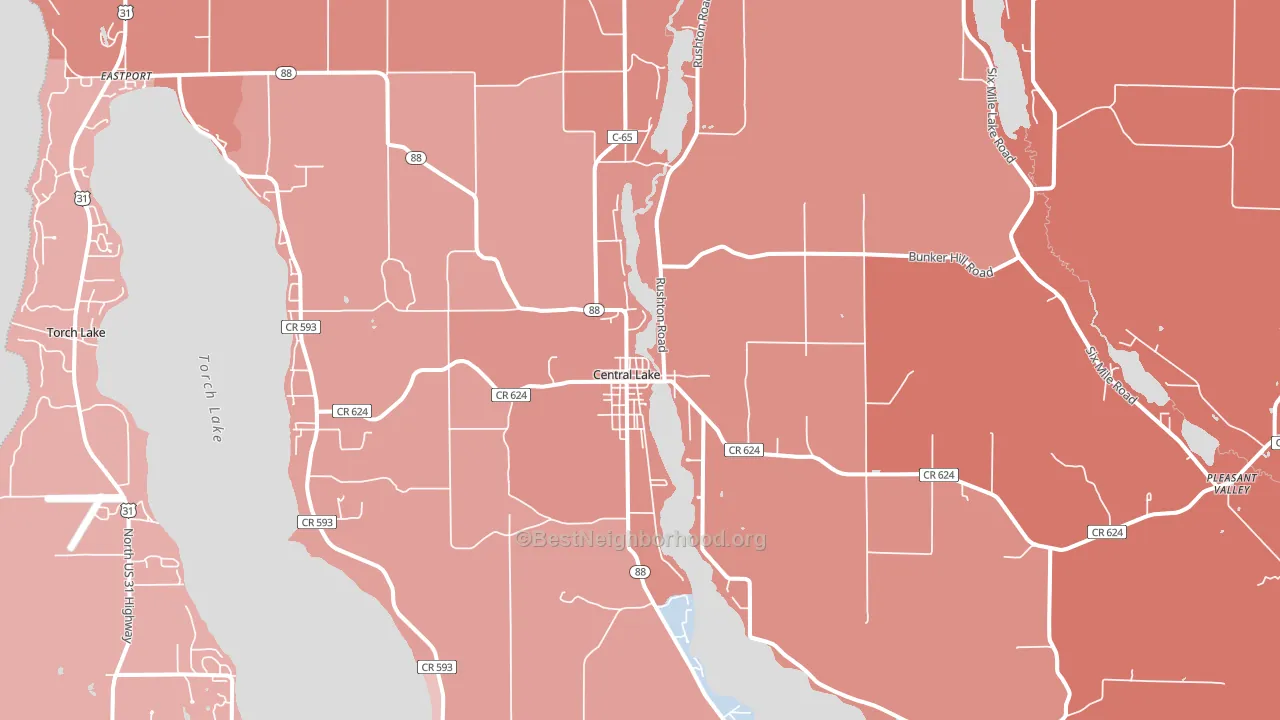 Central Lake, MI block-group political-lean map