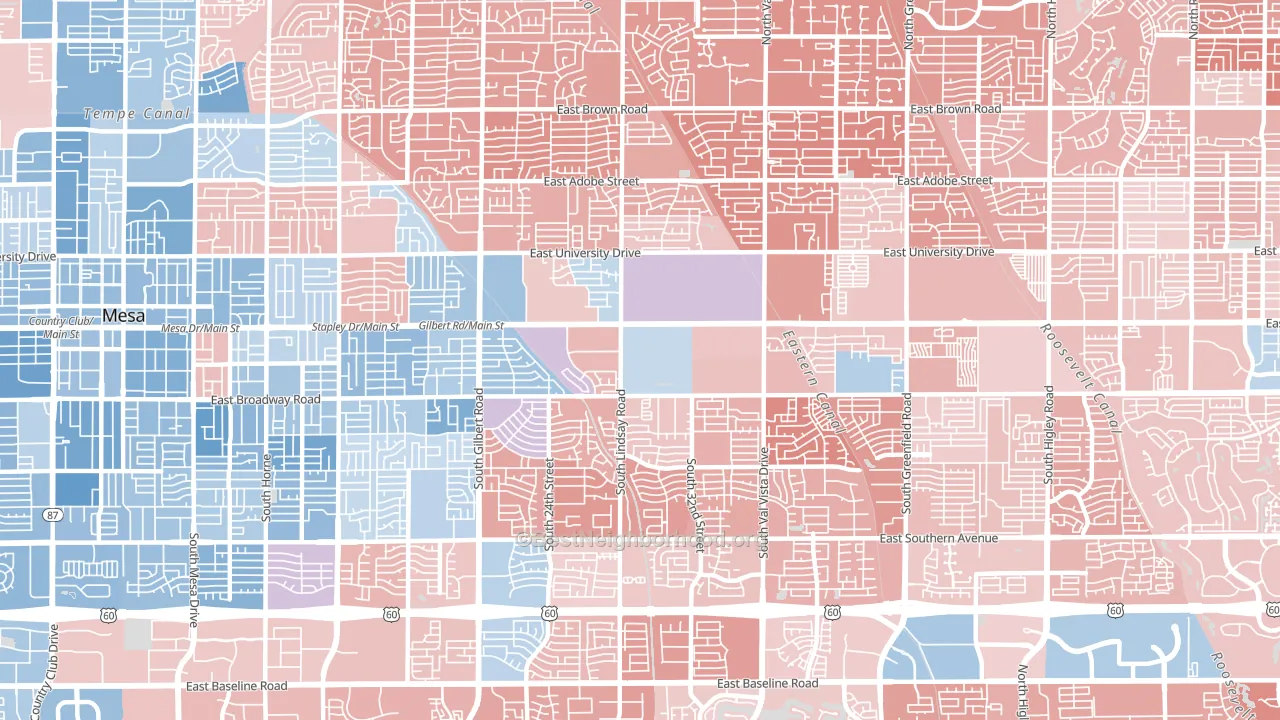 Central Mesa, Mesa, AZ block-group political-lean map
