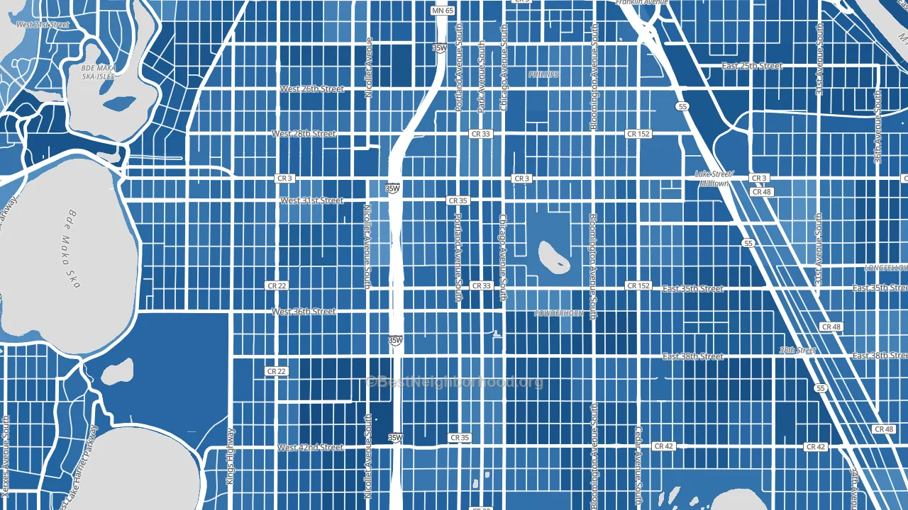 Central, Minneapolis, MN block-group political-lean map