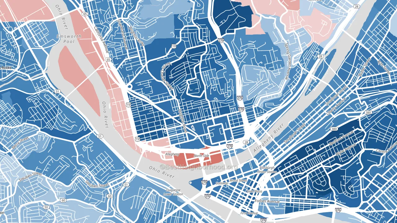 Central Northside, Pittsburgh, PA block-group political-lean map