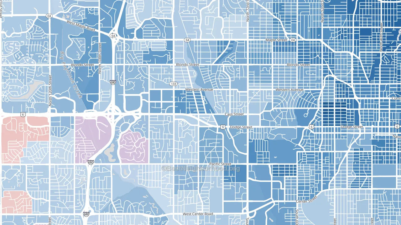 Central Omaha, Omaha, NE block-group political-lean map