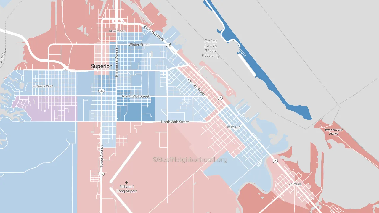 Central Park, Superior, WI block-group political-lean map