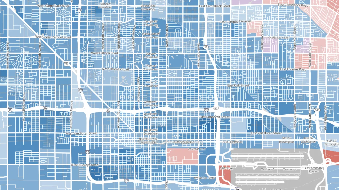 Central Phoenix, Phoenix, AZ block-group political-lean map