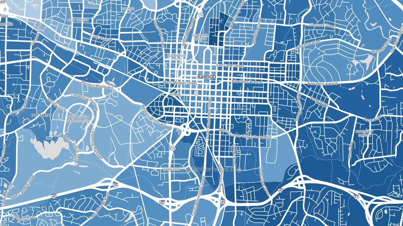 Central, Raleigh, NC block-group political-lean map