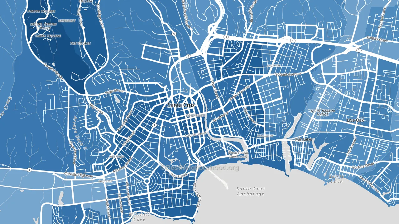 Central Santa Cruz, Santa Cruz, CA block-group political-lean map
