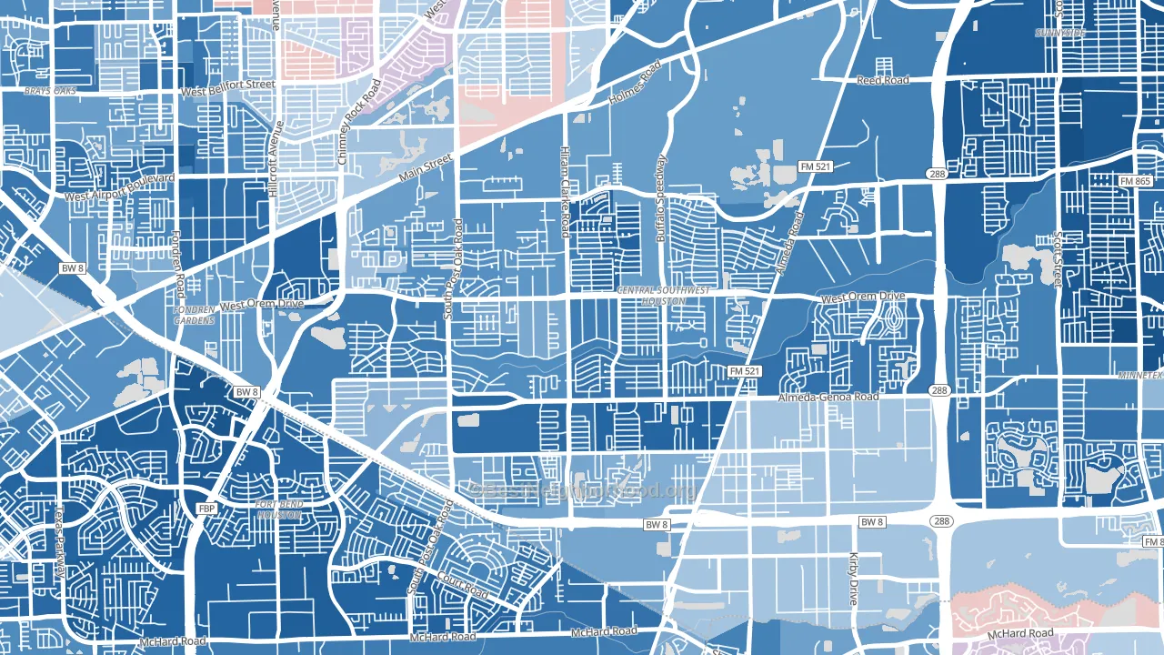 Central Southwest, Houston, TX block-group political-lean map