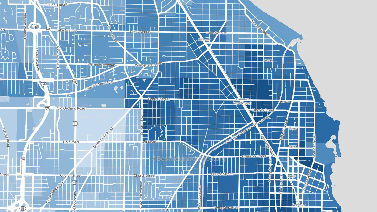 Central Street Merchant District, Evanston, IL block-group political-lean map