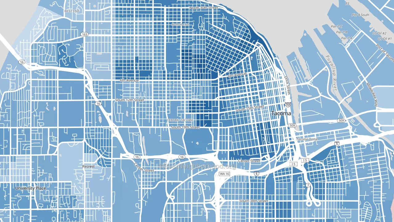 Central, Tacoma, WA block-group political-lean map