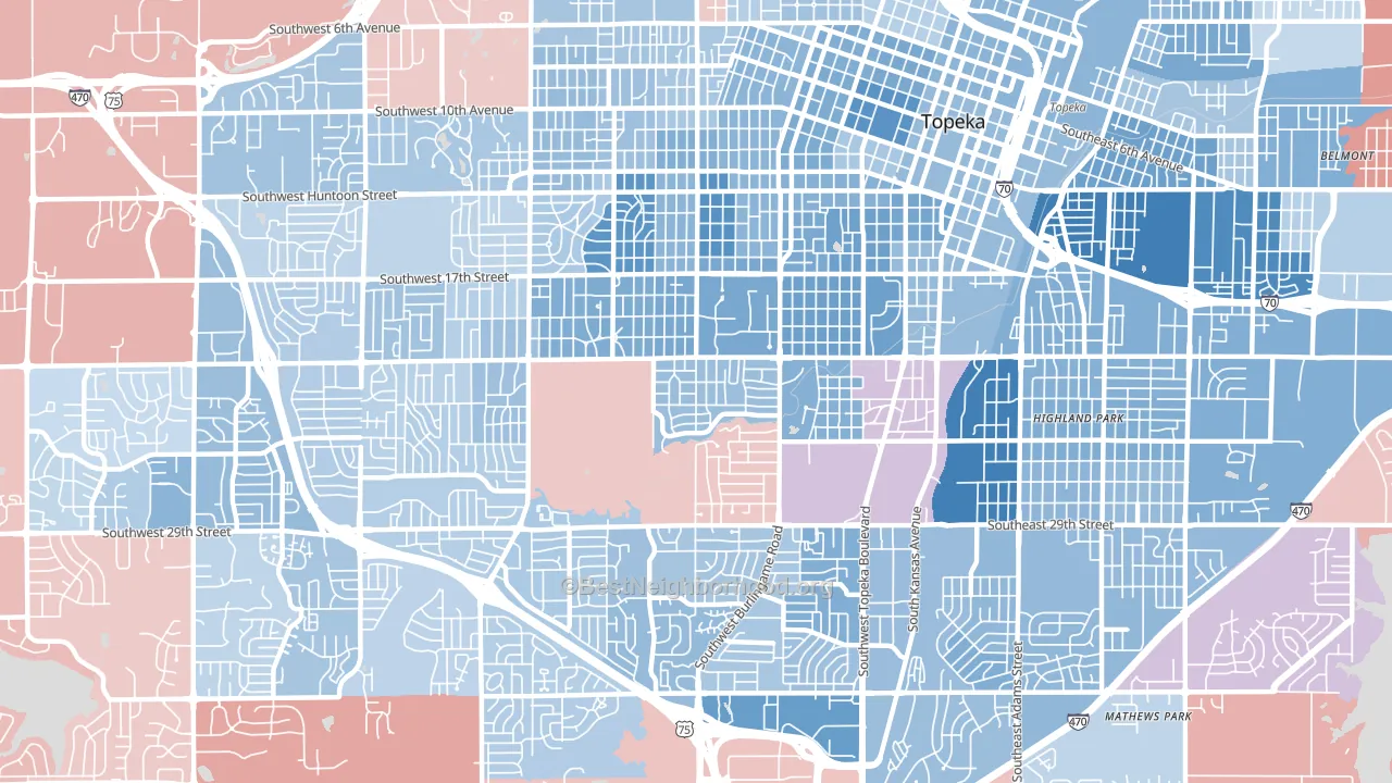 Central Topeka 2, Topeka, KS block-group political-lean map
