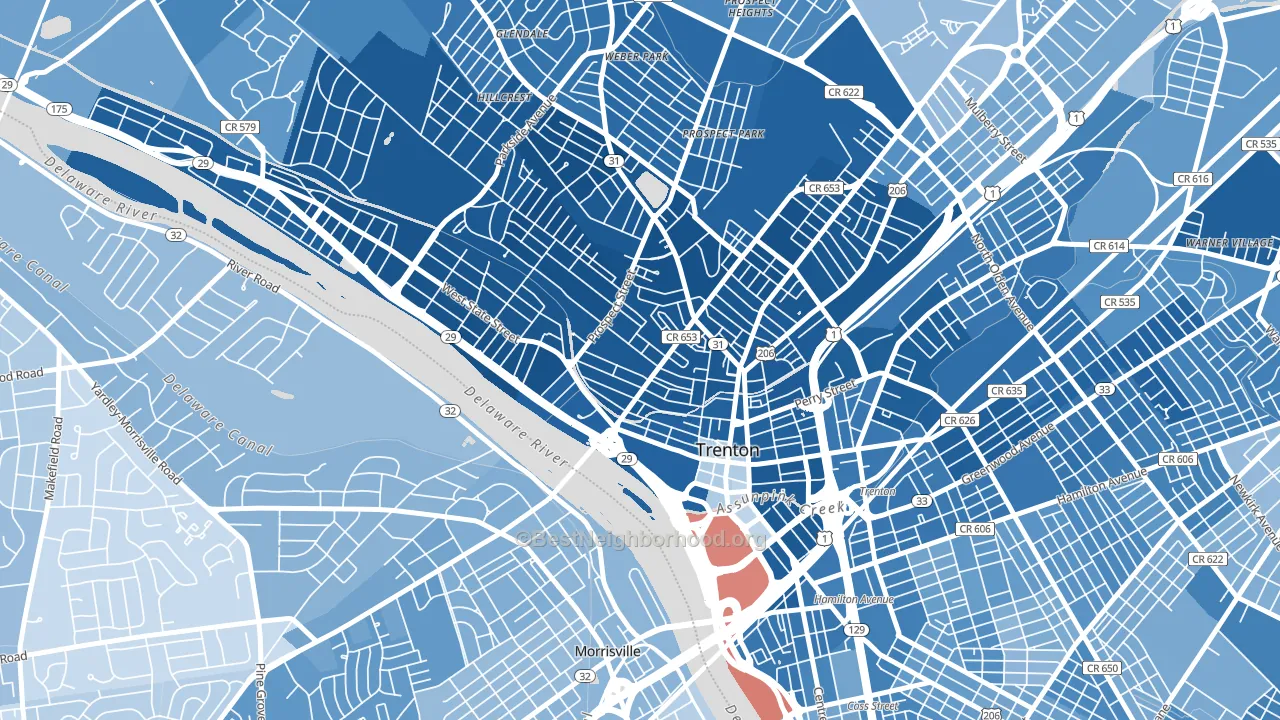 Central West, Trenton, NJ block-group political-lean map