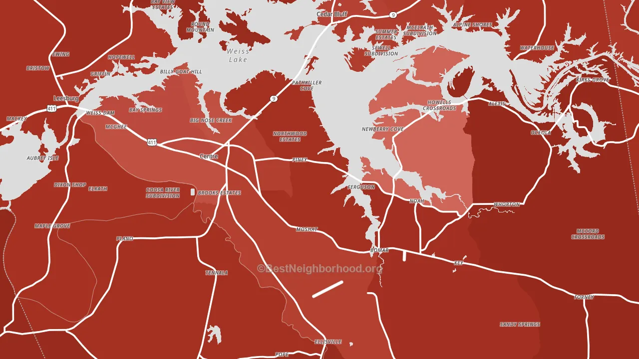 Centre, AL block-group political-lean map