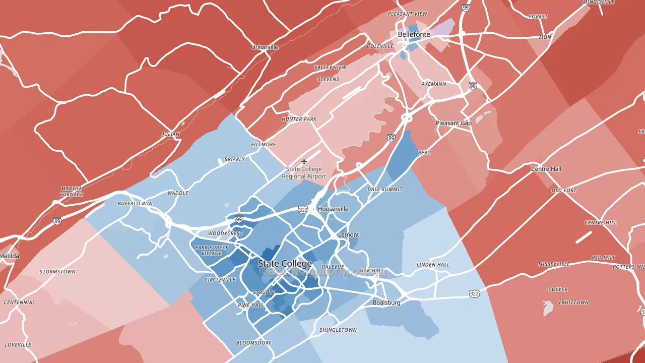 Centre County, PA block-group political-lean map