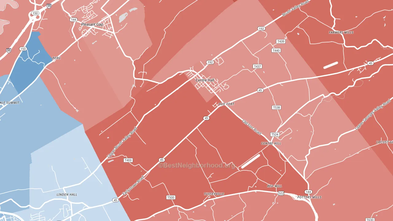 Centre Hall, PA block-group political-lean map