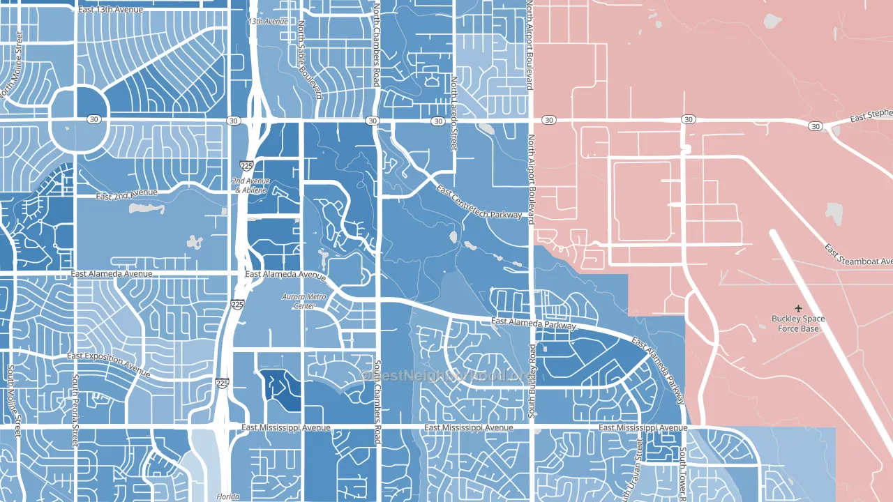 Centretech, Aurora, CO block-group political-lean map