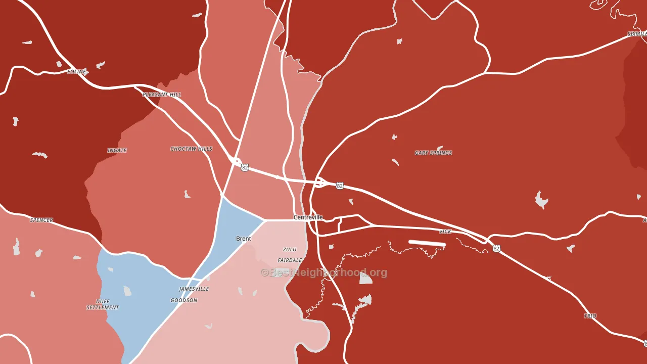 Centreville, AL block-group political-lean map