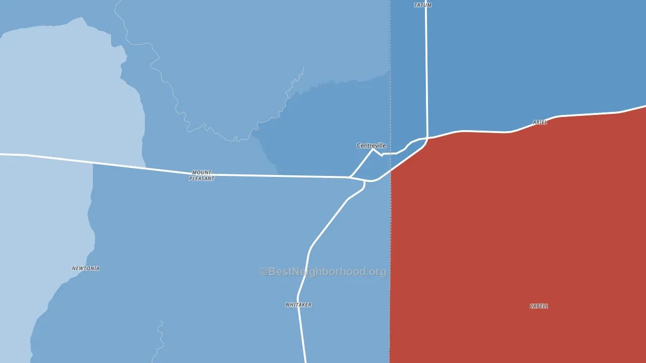 Centreville, MS block-group political-lean map