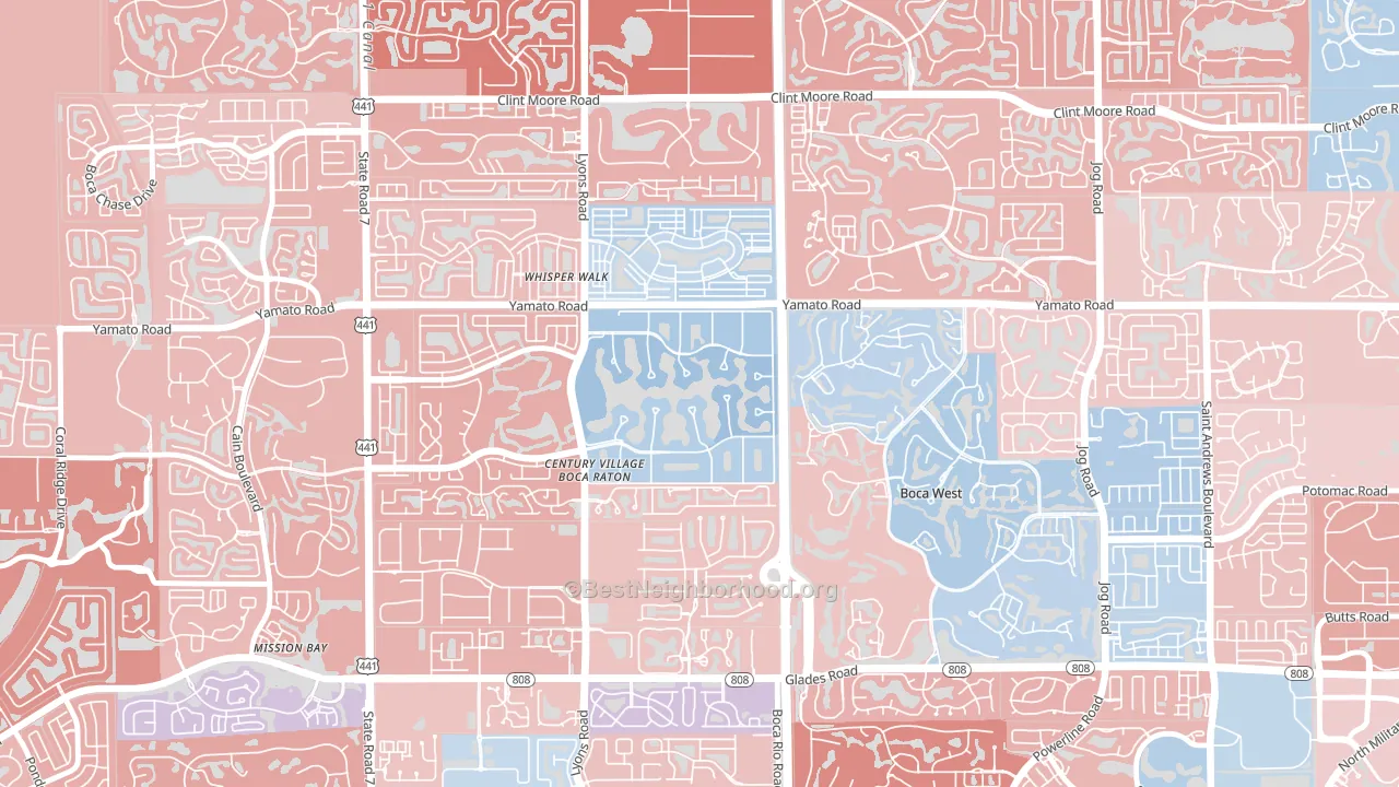 Century Village West, Boca Raton, FL block-group political-lean map