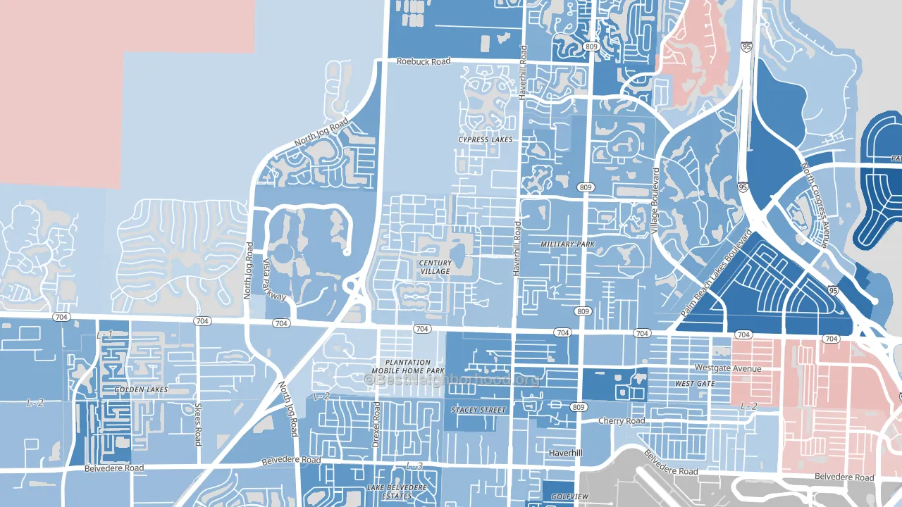 Century Village, West Palm Beach, FL block-group political-lean map