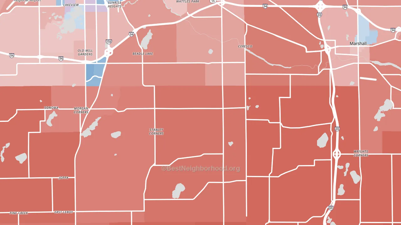 Ceresco, MI block-group political-lean map