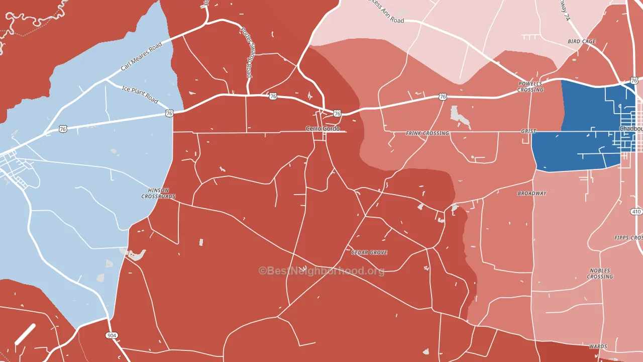 Cerro Gordo, NC block-group political-lean map