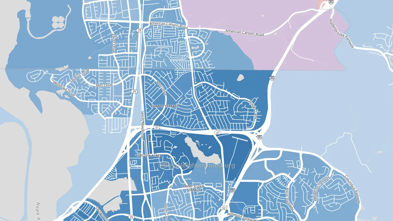 Chabot Terrace, Vallejo, CA block-group political-lean map