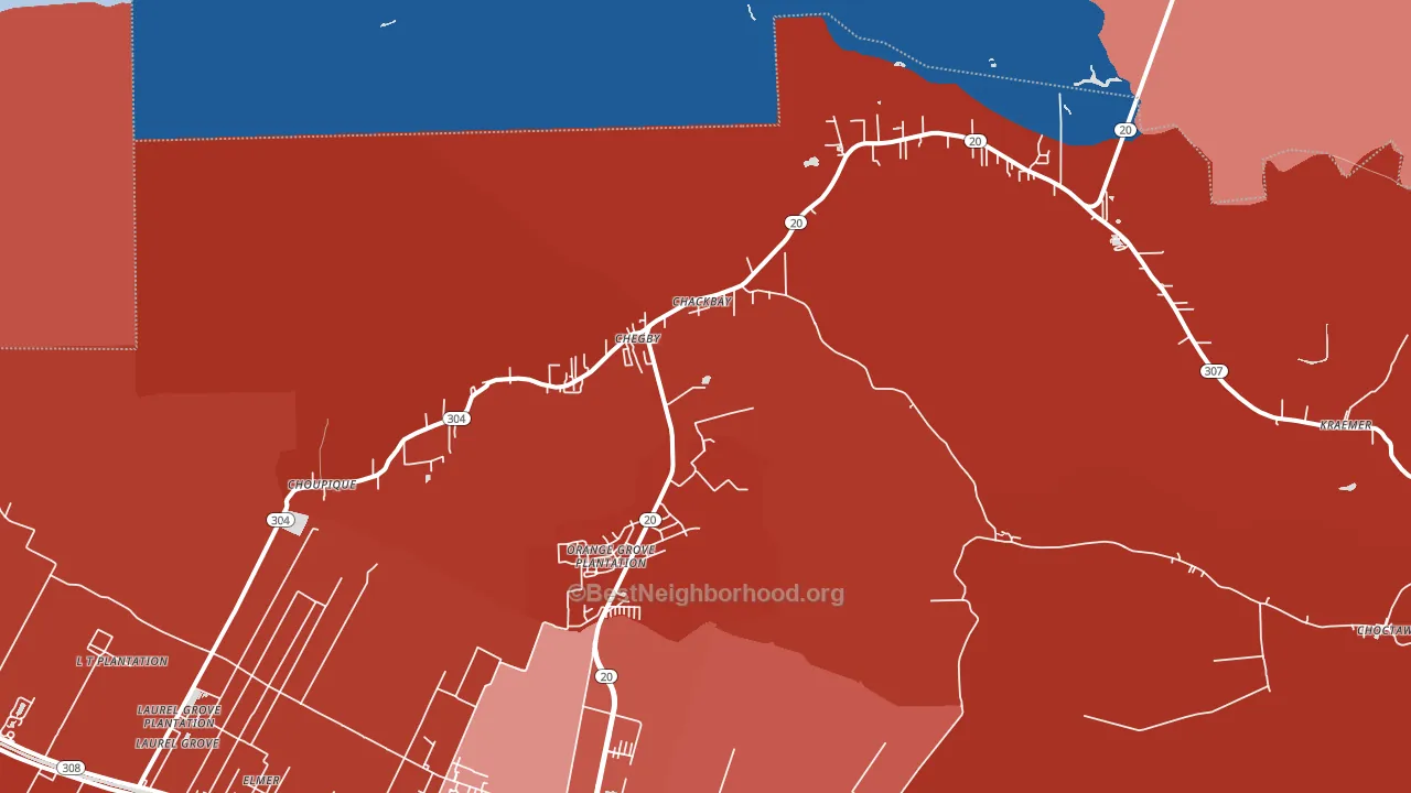 Chackbay, LA block-group political-lean map