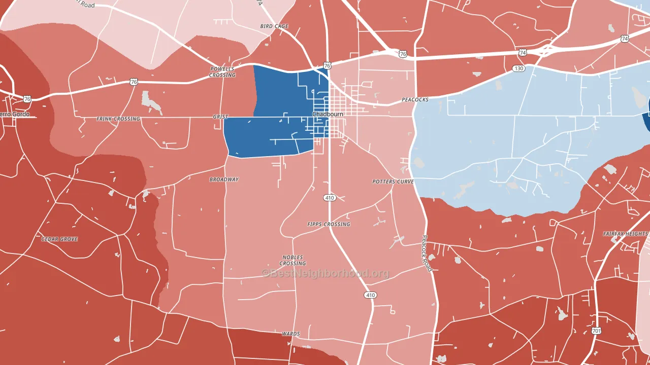 Chadbourn, NC block-group political-lean map