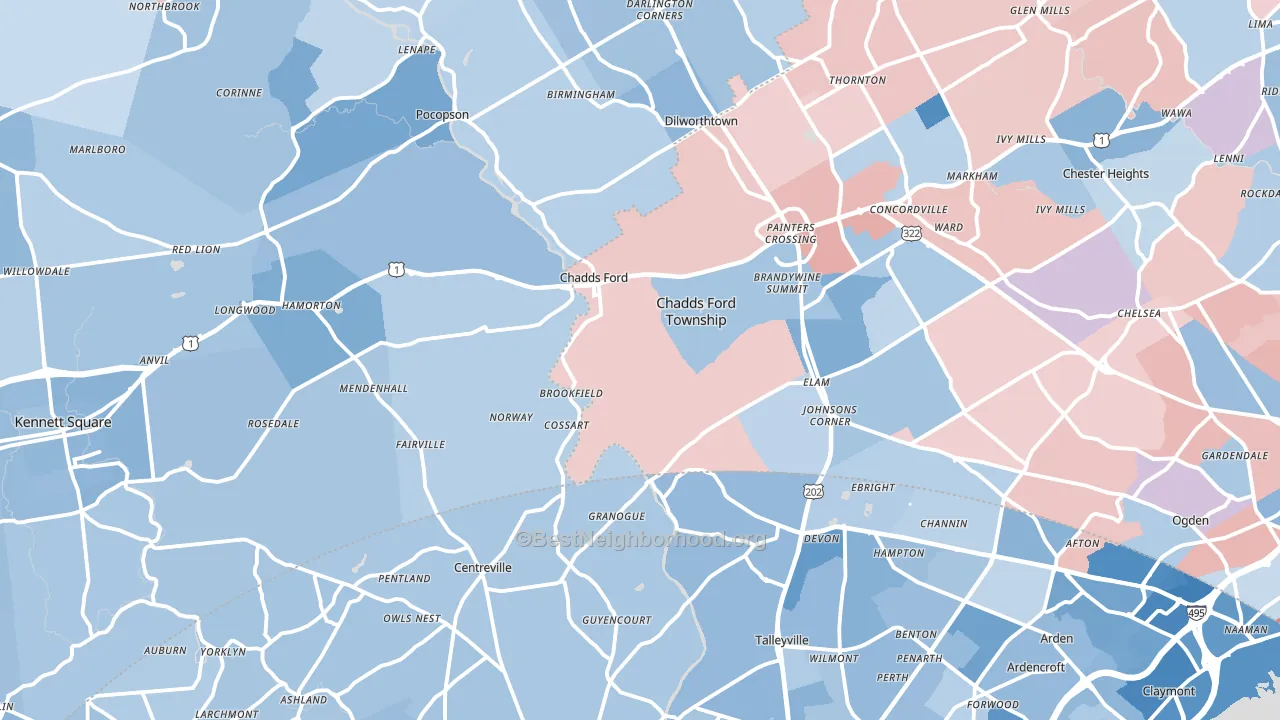Chadds Ford, PA block-group political-lean map