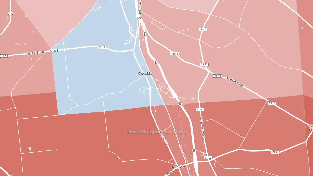 Chadwicks, NY block-group political-lean map