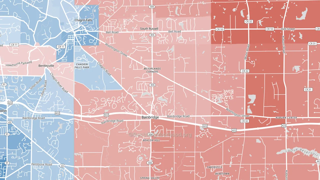 Chagrin Falls, OH block-group political-lean map