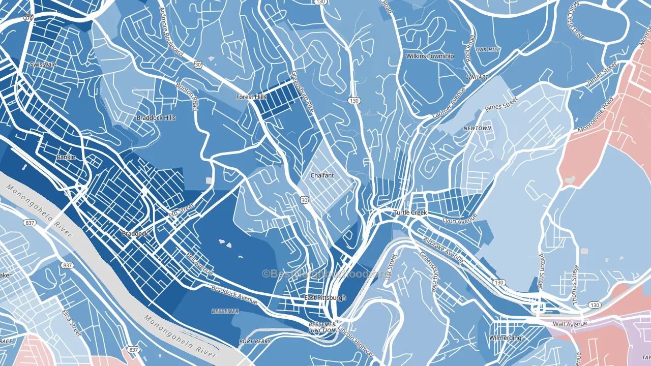 Chalfant, PA block-group political-lean map