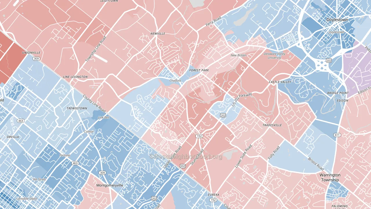 Chalfont, PA block-group political-lean map