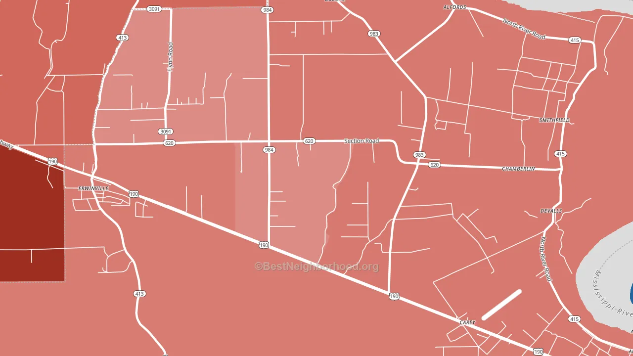 Chamberlin, LA block-group political-lean map