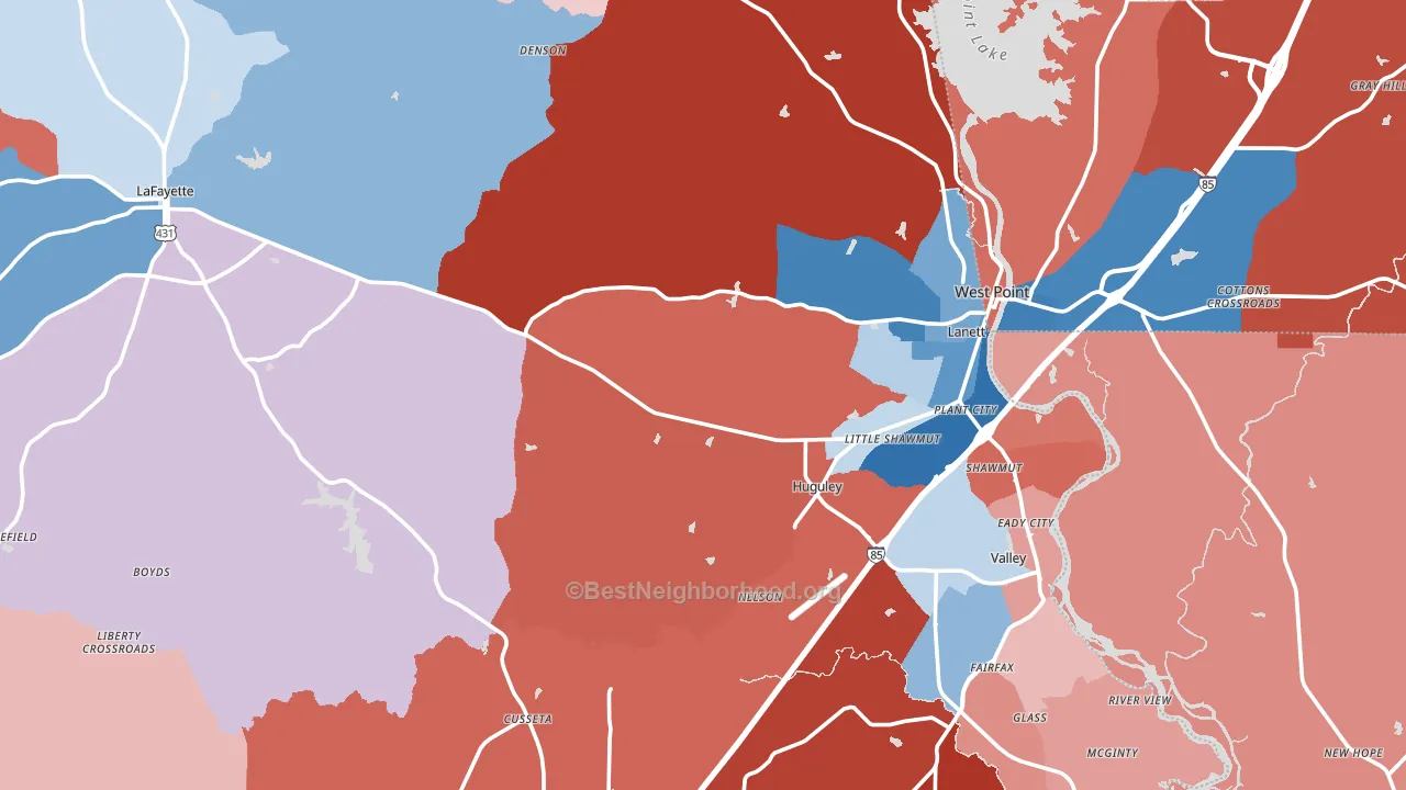 Chambers County, AL block-group political-lean map