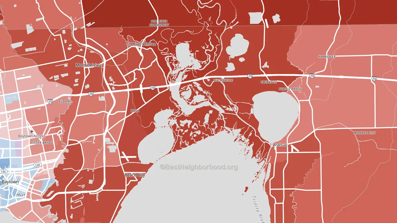 Chambers County, TX block-group political-lean map