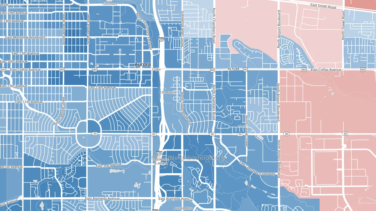 Chambers Heights, Aurora, CO block-group political-lean map