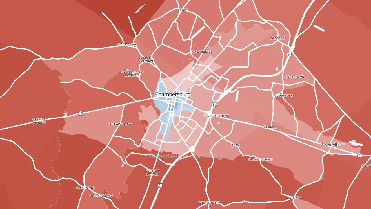 Chambersburg, PA block-group political-lean map