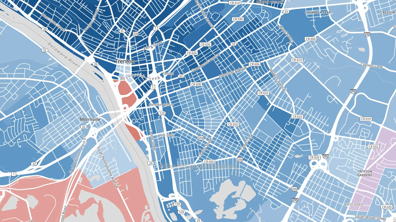 Chambersburg, Trenton, NJ block-group political-lean map