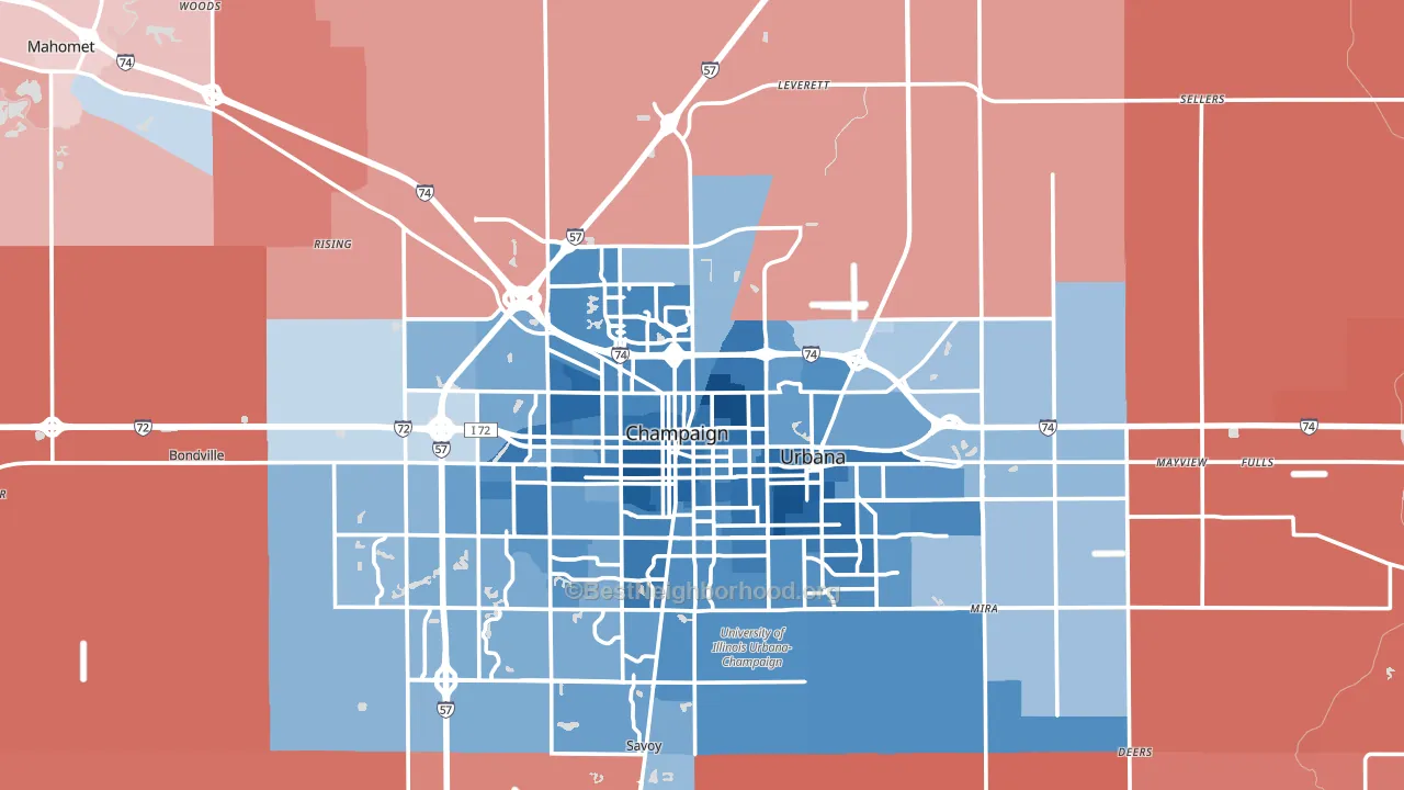 Champaign County, IL block-group political-lean map