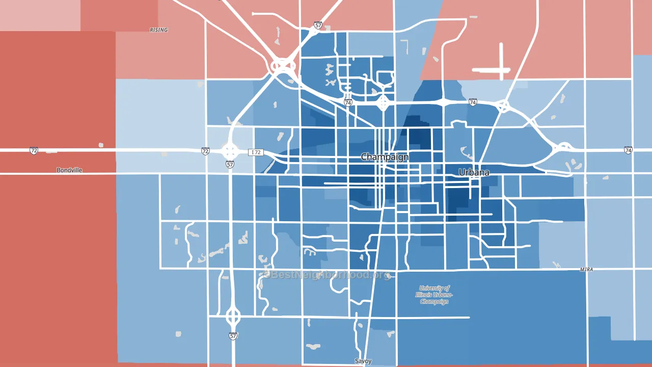 Champaign, IL block-group political-lean map