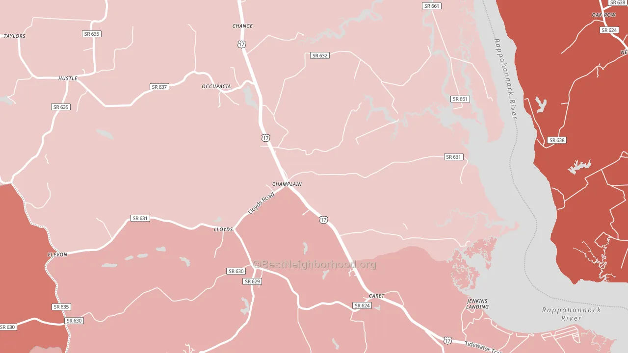 Champlain, VA block-group political-lean map