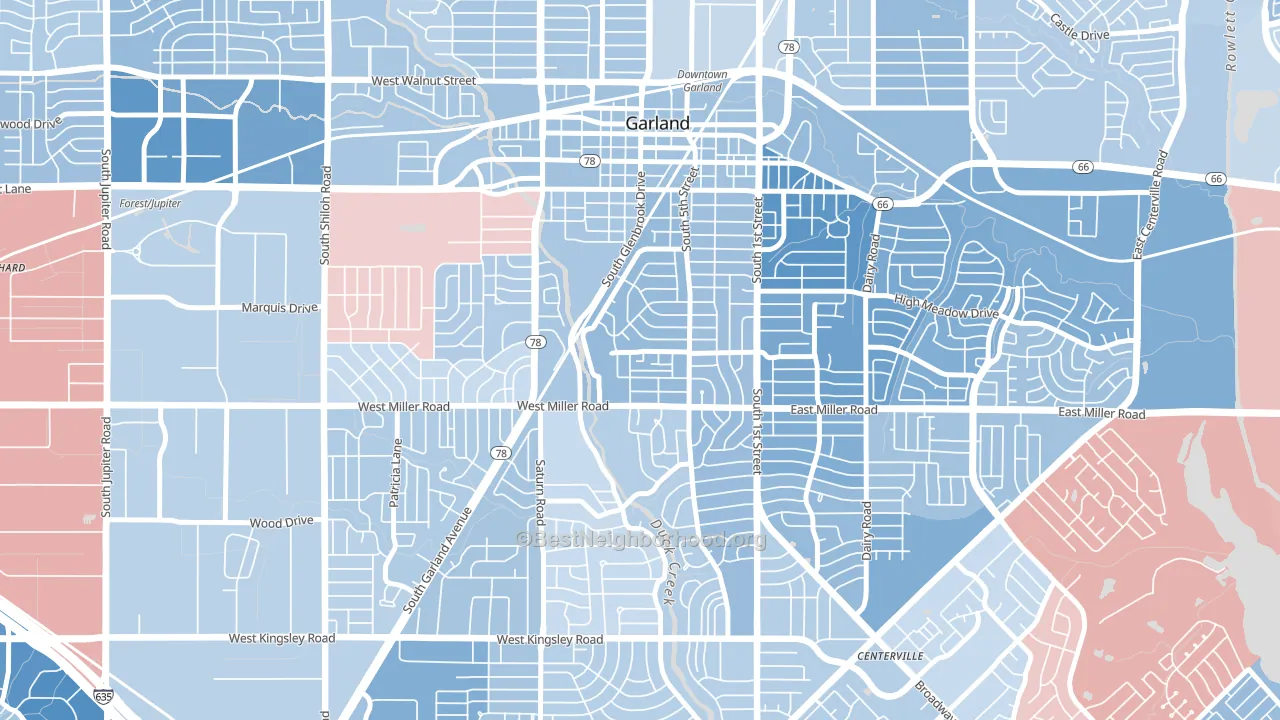 Chandler Heights, Garland, TX block-group political-lean map