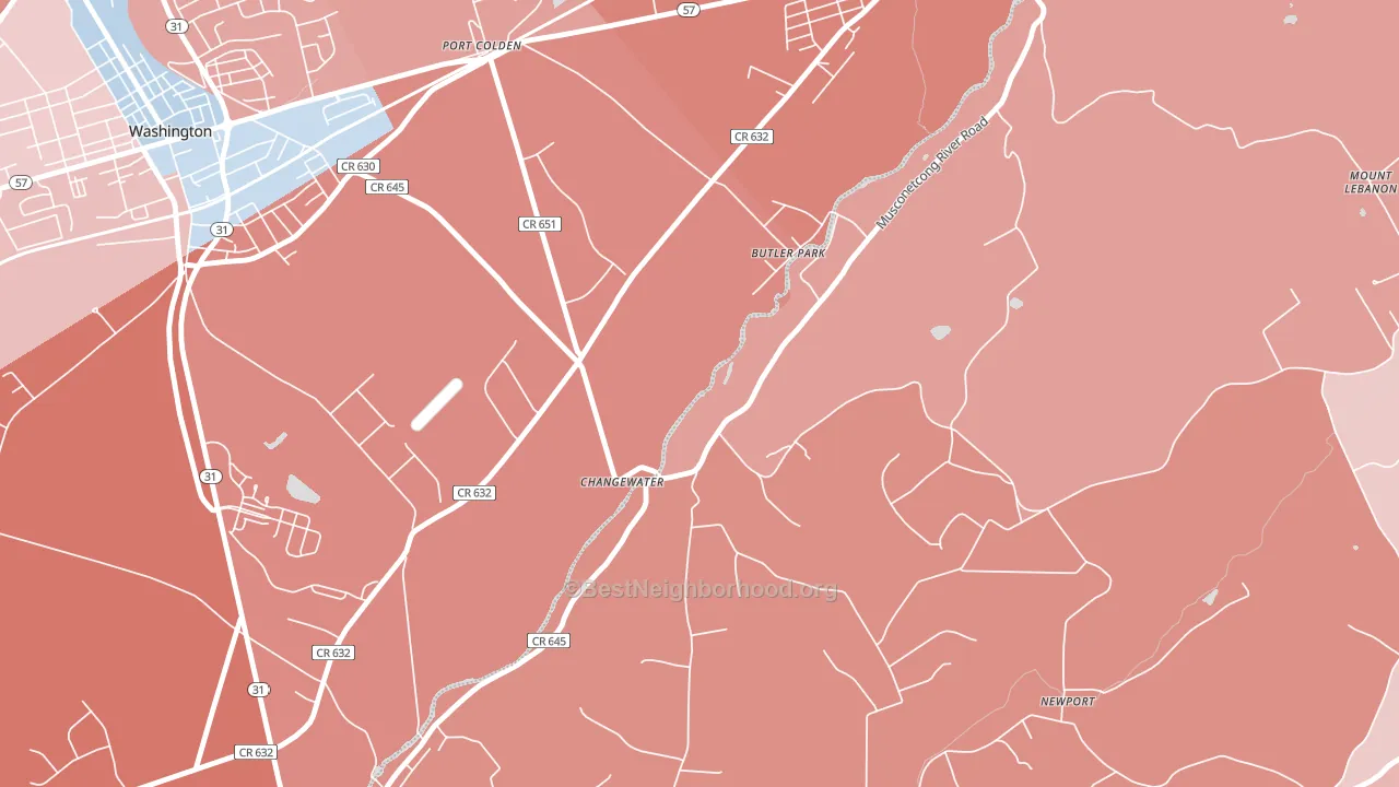 Changewater, NJ block-group political-lean map