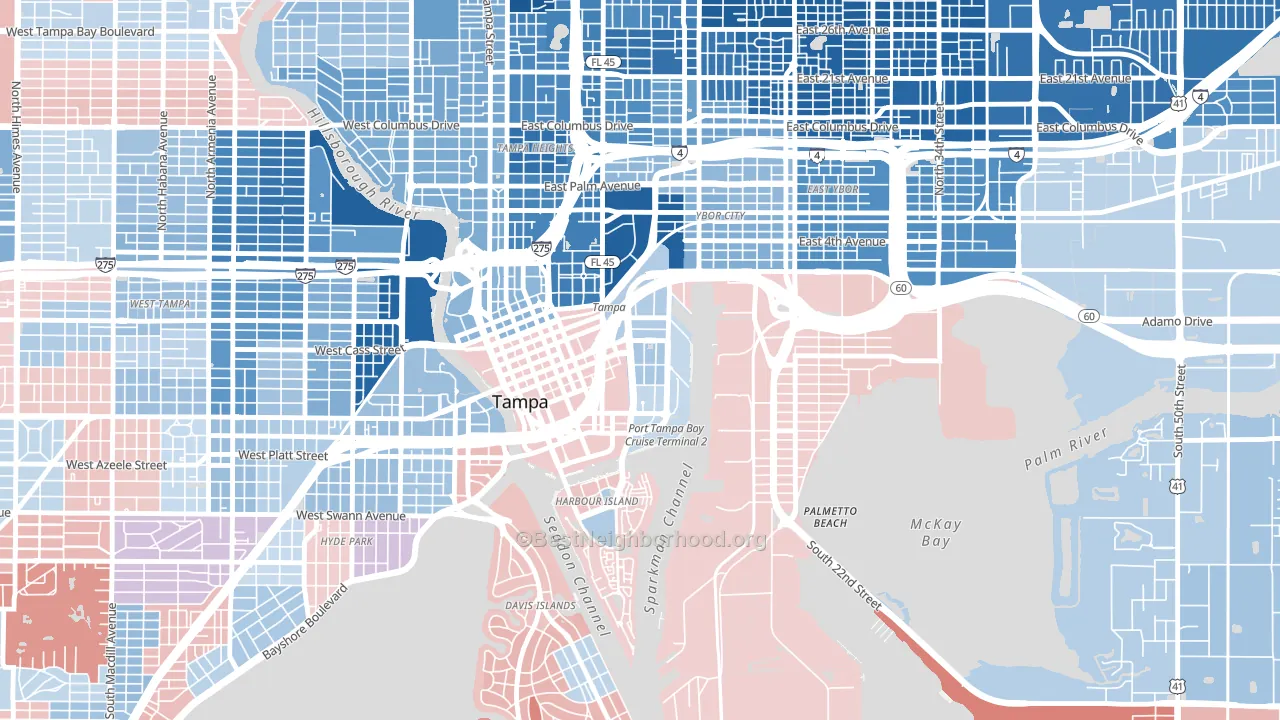 Channelside, Tampa, FL block-group political-lean map