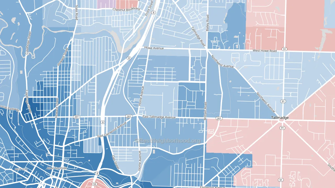 Chapel Hill, Akron, OH block-group political-lean map