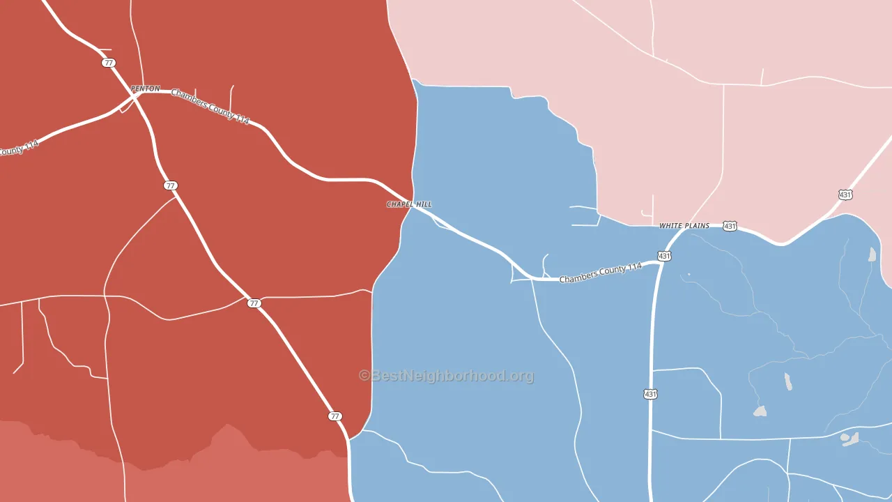 Chapel Hill, AL block-group political-lean map