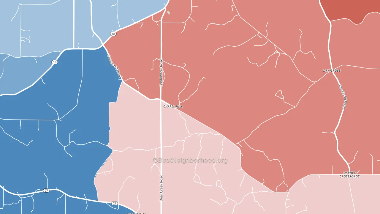 Chapel Hill, MS block-group political-lean map