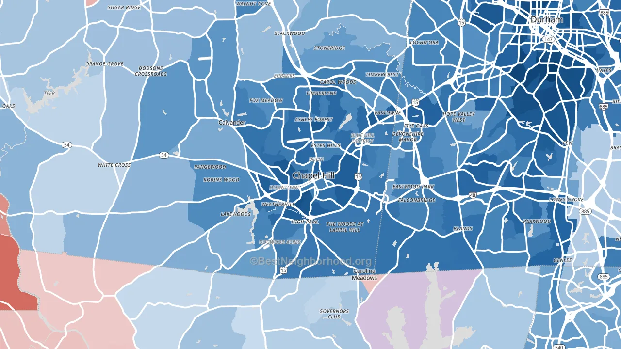 Chapel Hill, NC block-group political-lean map