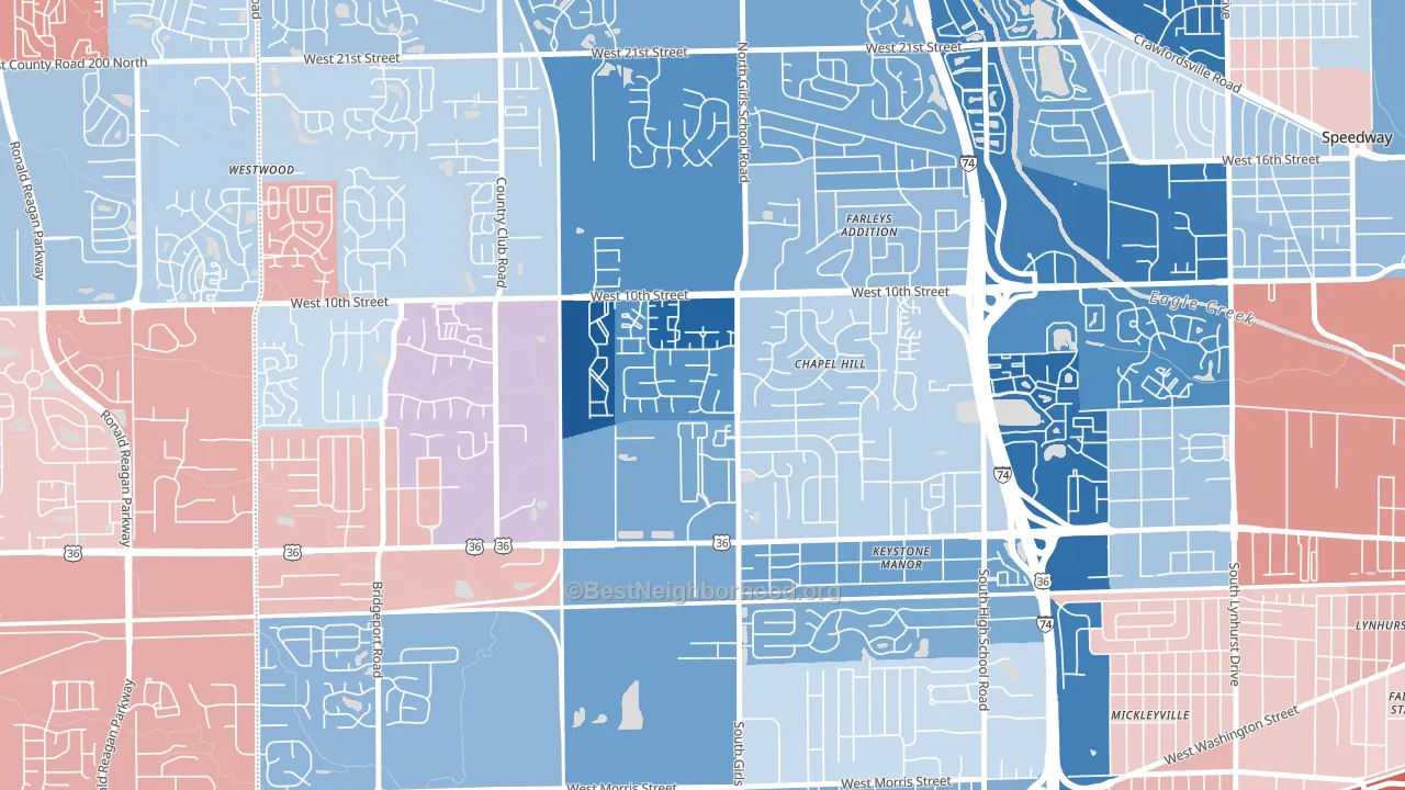Chapel Hill Village, Indianapolis, IN block-group political-lean map